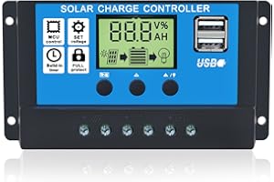 Gdcreestar Solar Charge Controller USB 12V / 24V Auto 10A Solar Panel Battery Controller 10Amp PWM Solar Regulator with Dual USB LCD fit for Small Solar System
