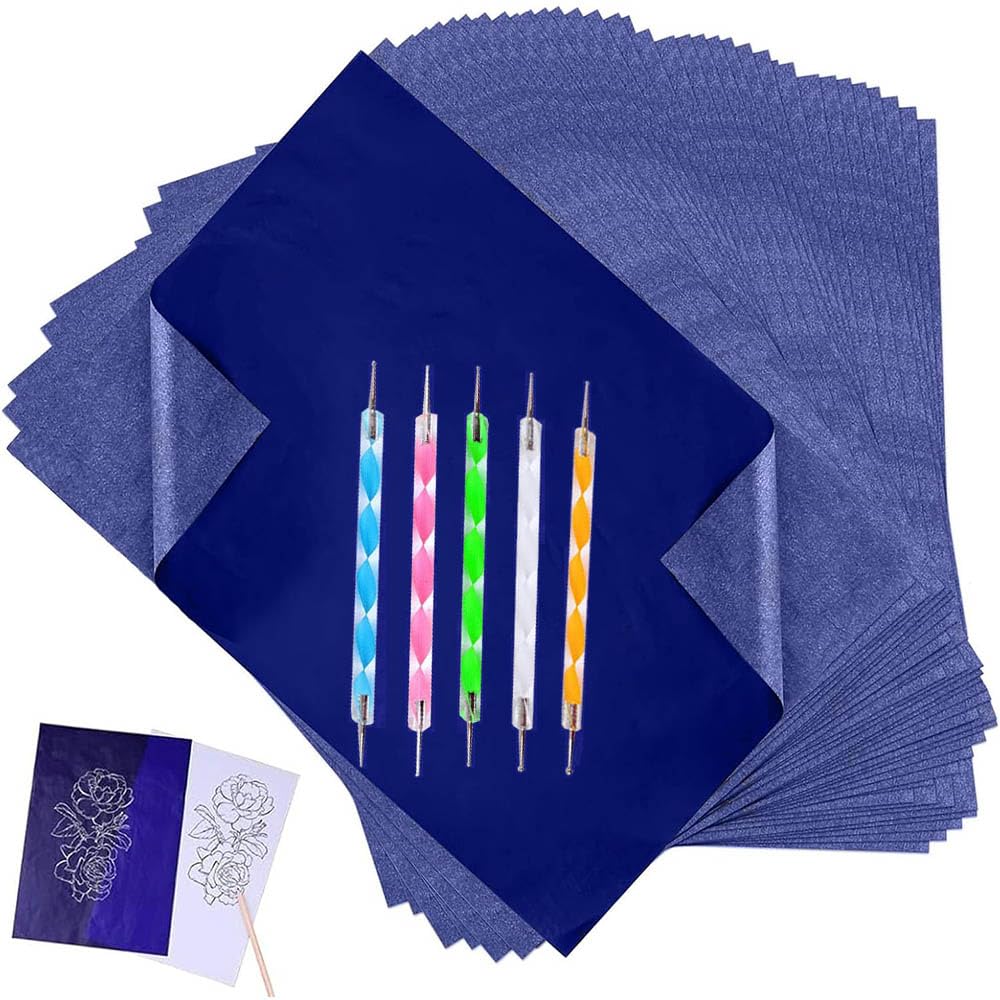 Yesallwas 100 Sheets Blue Carbon Paper for Tracing Paper Graphite transfer paper with Embossing Stylus Set, Idea for Wood/Paper/Canvas and Other Art Surfaces Tracing Copy(A4/8.3 x 11.5 Inches)