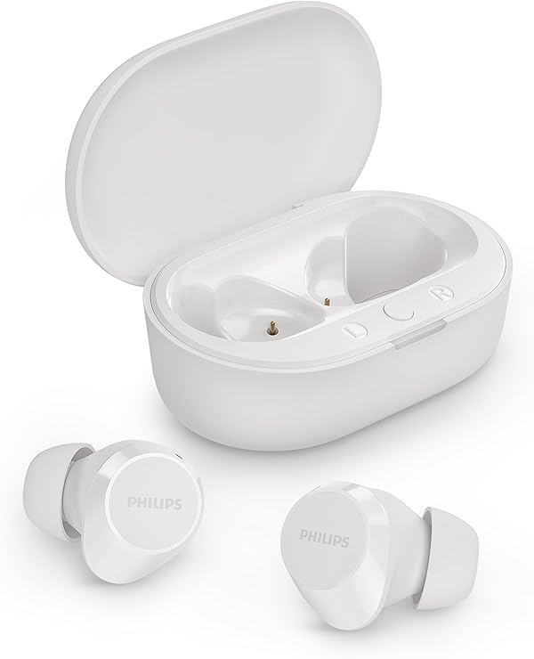 Philips TAT1209WT True Wireless In Ear Bluetooth Headphones - Small Buds. Great Value Natural Sound. Dynamic bass, Pocket-Sized Charging case, Clear Calls - White