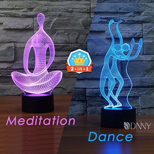 Meditation & Dancer 2-in-1 3D Table Lamp Illusion LED Night Lamp LED Optical Illusion Visualization LED Lights 7 Colors Multicolored USB POWER and battery for Living Bed Room Best Gifts for Girls
