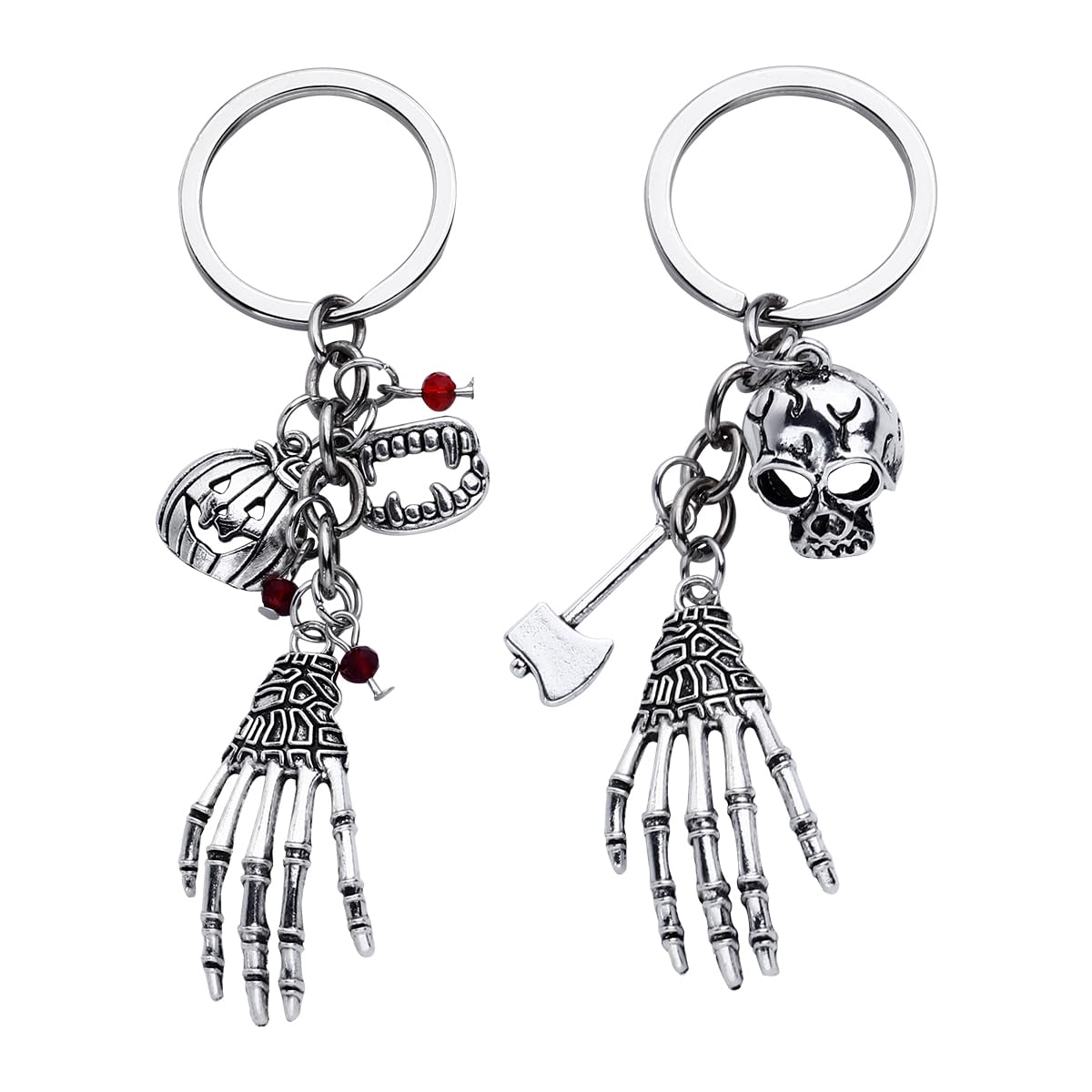 Amosfun Halloween Ghost Claw Keychain Skull Key Rings Set Creative Gothic Bag Pendant for Party Car Handbag Decoration