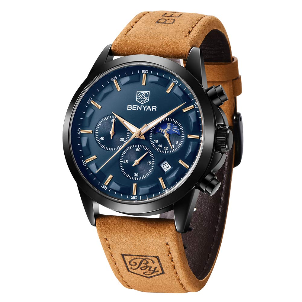 BY BENYAR Men's Watch Chronograph Analogue Quartz Stylish Watch Waterproof Luminous Date Men's Watches Elegant Business Watches Gift for Men Leather Strap / Stainless Steel Strap