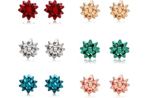 XOCARTIGE 6 Pairs Christmas Bow Earrings for Women Xmas Bow Stud Earrings Red Green Festive Holiday Earring Set Christmas Jewelry Gifts