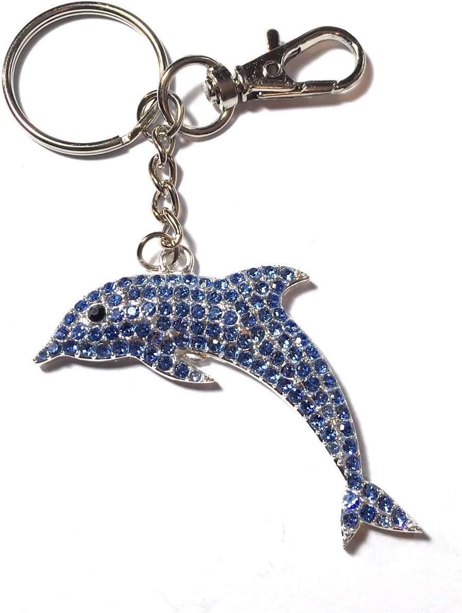FizzyButton Gifts Dolphin Keyring Key Ring with Rhinestone Charm and Lobster Clasp, Blue, 56 x 30 mm