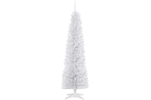 HOMCOM 6' Pencil Christmas Tree, Slim Artificial Xmas Tree with Realistic Branches, Metal Stand, White
