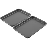 GoodCook Everyday Toaster Oven Mini Baking Sheets Set of 2 Set of 2 Heavy-Gauge Steel Baking Pans with Scratch-Resistant Nonstick, 9 x 6.2-Inch, Gray