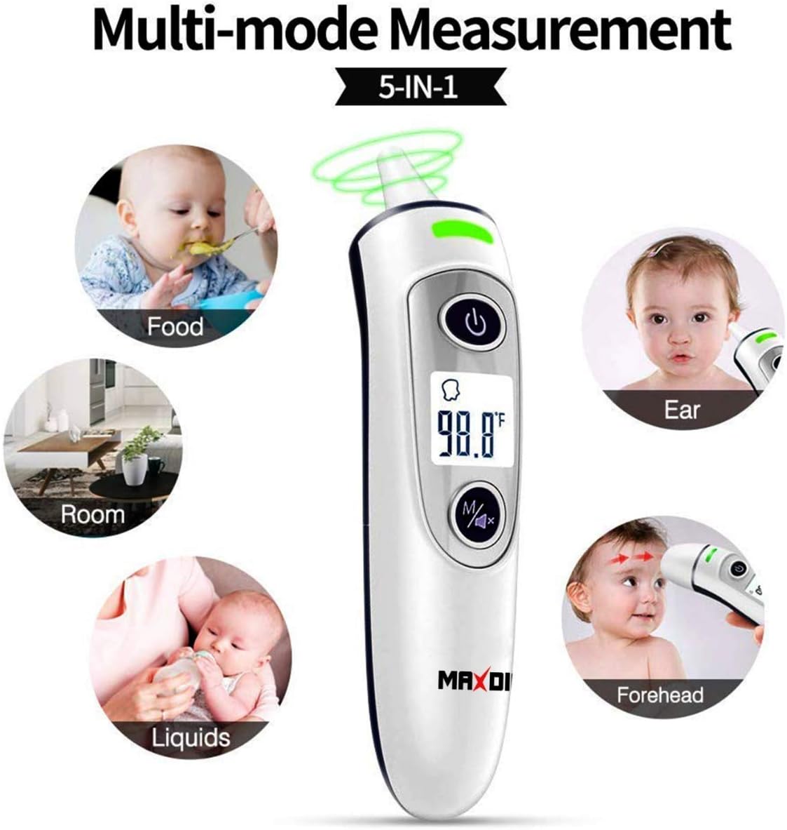 Ear Thermometer Baby, Infrared Baby Thermometers, Baby Temperature Thermometer for Adults, Objects and Ambient, Thermometer for Kids, Instant Reading, Fever Warning, Forehead Thermometer New Born