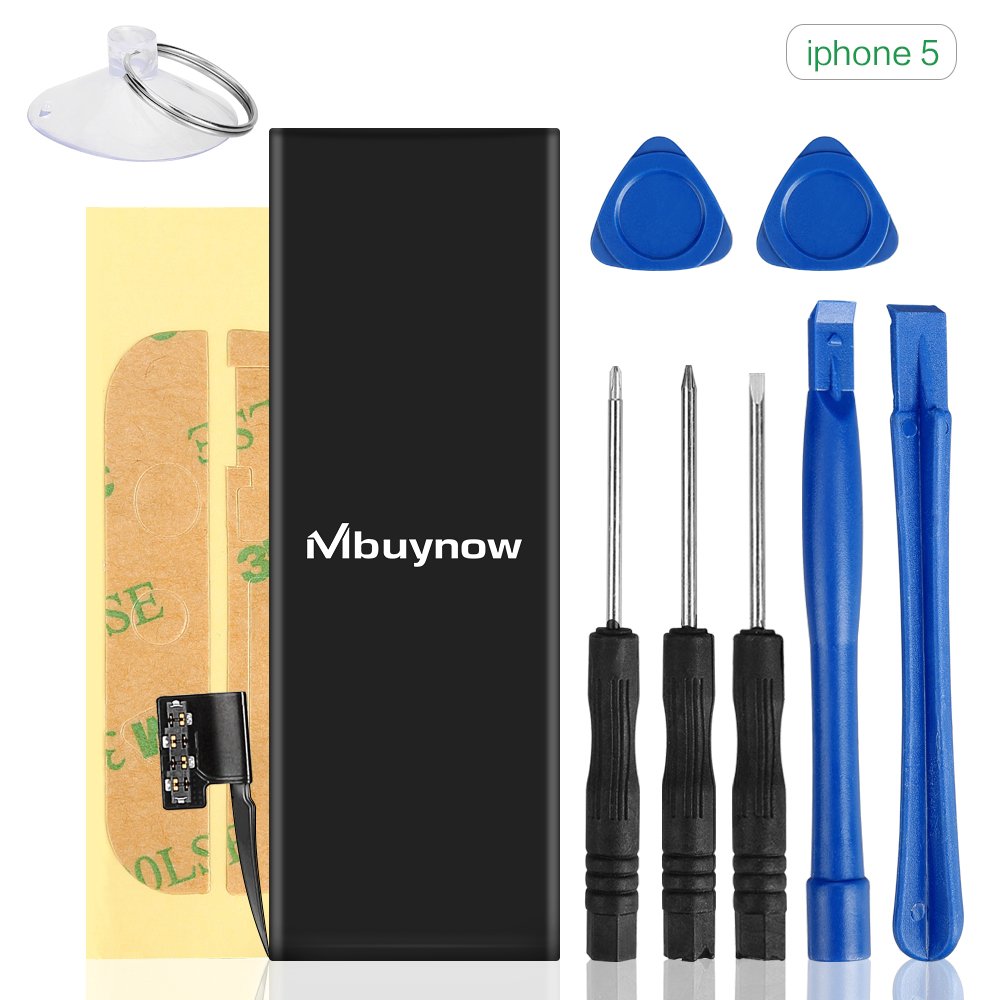 iPhone 5 Battery, Mbuynow Replacement Battery Kit with 1440 mAh 0 Cycle, Complete Tools, Adhesive Strips- 1 Year Warranty