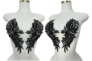 ARTISTRYXB Handmade Rhinestones lace Trim Patches Handsewing Beads Bodice Applique for Dress DIY Accessories 1pair/Set (Black)