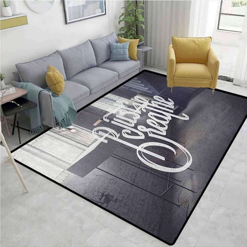 Just Breathe Music Area Rug Kilim, Relax and Peaceful Mind Themed Typographic Quote on an Empty Apartment, Durable Rugs - Living, Dinning, Office, Rooms & Bedrrom, Hallway Carpet(2'x 3') Dimgrey White