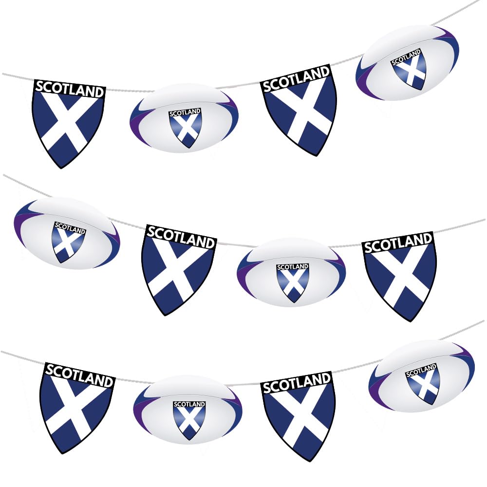 AK Giftshop Scotland Rugby Flag Ball Bunting Party Decorations World Cup, Six Nations - 12pcs / 2.5m Ribbon