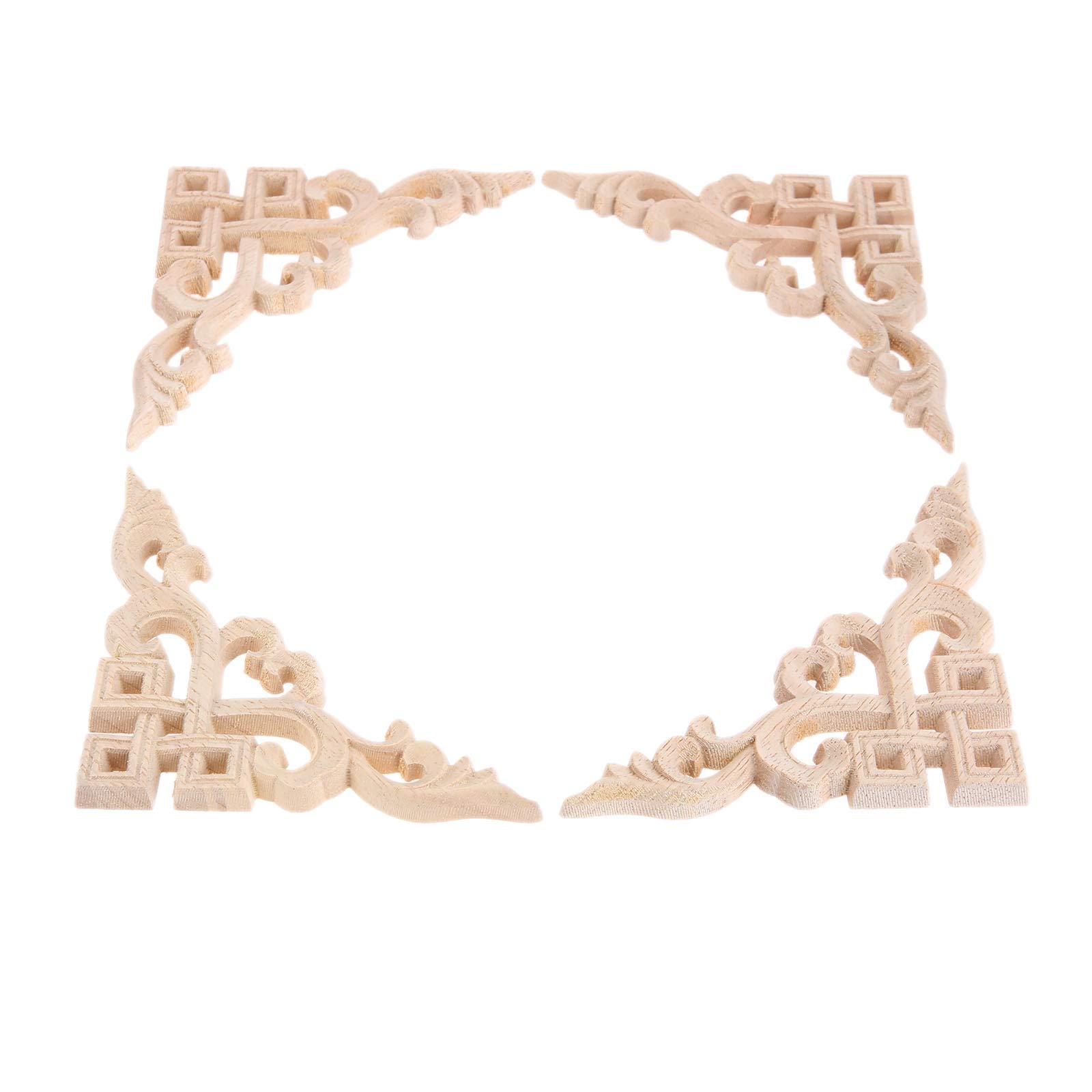 4Pcs Square Hollow Design Wood Carved Furniture Corner Applique Onlay Antique & Modern Doors, Walls Ornamental 10cm