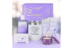 SUPERSUN Gifts for Women Bath Set,Christmas Gifts For Her,Lavender Spa Set,Includes Body Lotion,Bubble Bath,Body Butter,Bath Soap,Hand Cream,Bath Bomb and Wine Tumbler