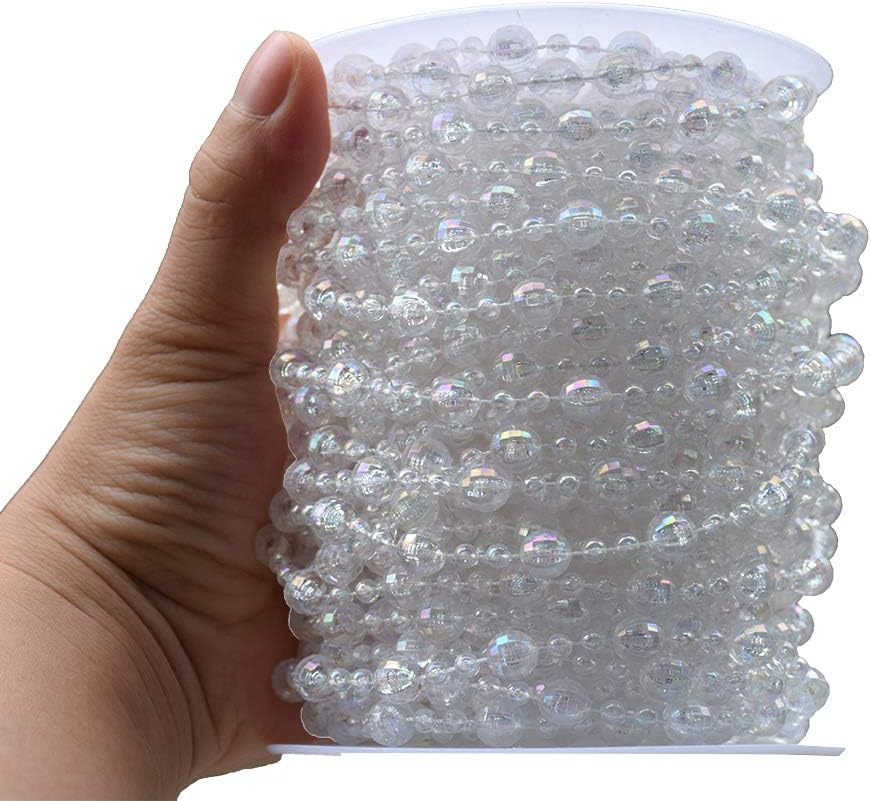 20M Clear Garland Diamond Strand Acrylic Crystal Bead Curtain Wedding DIY Party Décor