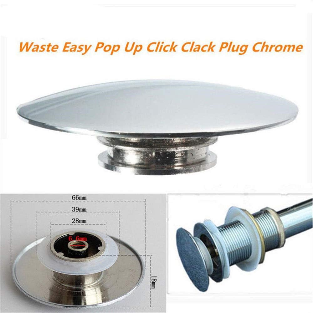 Chrome Basin Waste Pop Up Bathroom Sink Push Button Click Clack Plug Bolt - Image 4