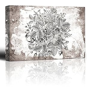 Sketched Bouquet of Flowers Placed on a Grungy Textured Background
