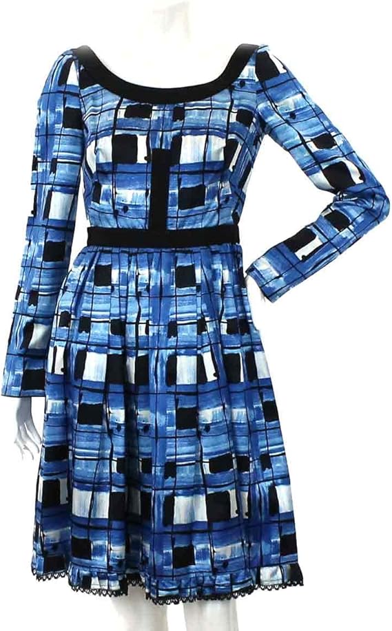 Amazon プラダ Prada ワンピース 長袖 ひざ丈 柄 ブルー ブラック サイズ 40 レディース 中古 ワンピース チュニック 通販