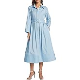 Kedera Women Casual Button Down Shirt Dress Solid Color Fall Long Sleeve Business Elegant Maxi Midi Dresses with Belt