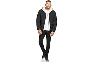 Calvin Klein Men's Lightweight Packable Down Jacket With Fleece Bib and Removable Hood
