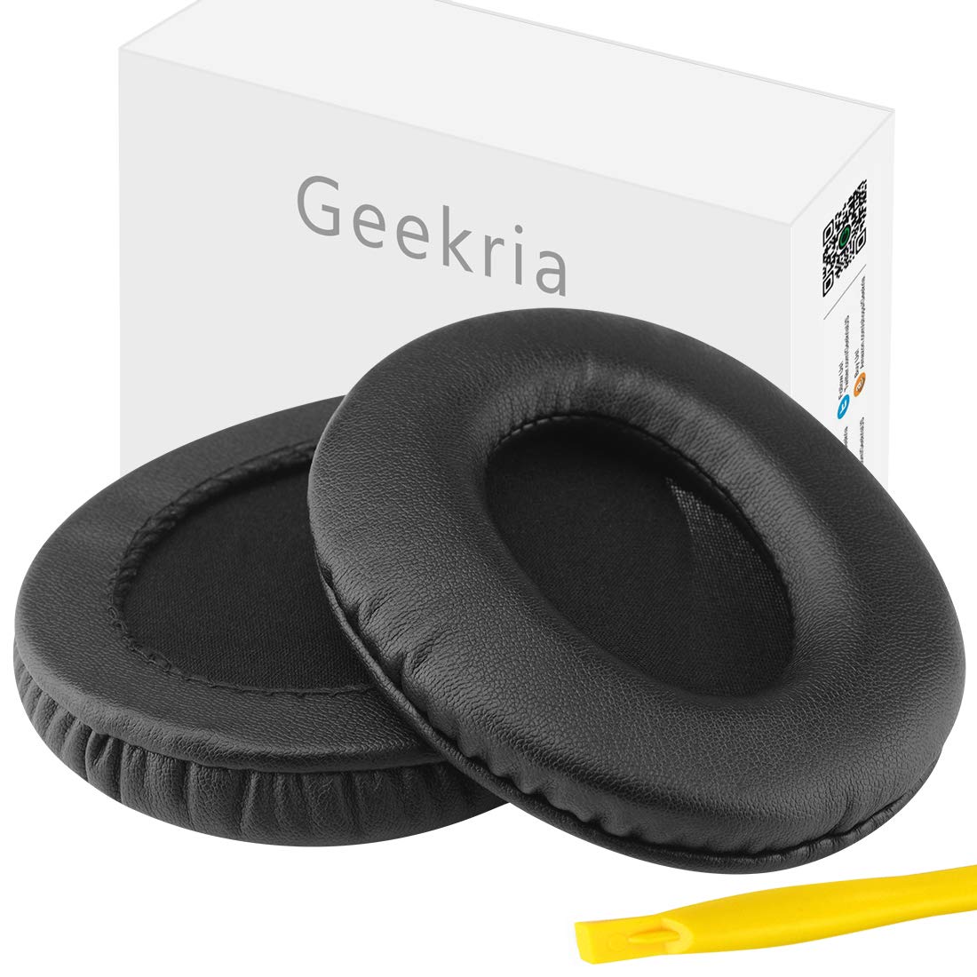 Geekria QuickFit Protein Leather Replacement Ear Pads for Shure Hpaec840, Hpaec940, Srh840, Srh940 Headphones Earpads, Headset Ear Cushion Repair Parts (Black)