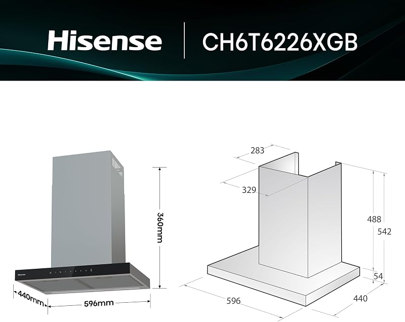 CH6T6226XGB - Campana Extractora Tipo T de Pared 60cm, Integrable