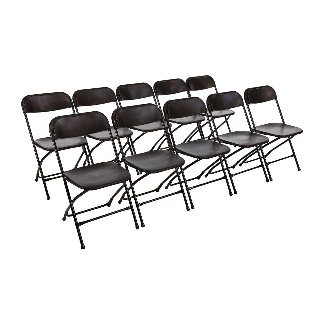 Bolero Black Folding Chairs (Pack of 10), Seat Height: 440 mm, Polypropylene Plastic with Steel Frame, Indoor and Outdoor Use, UV and Rain Resistant, Folds Flat for Storage, Stackable 50 High, GD386