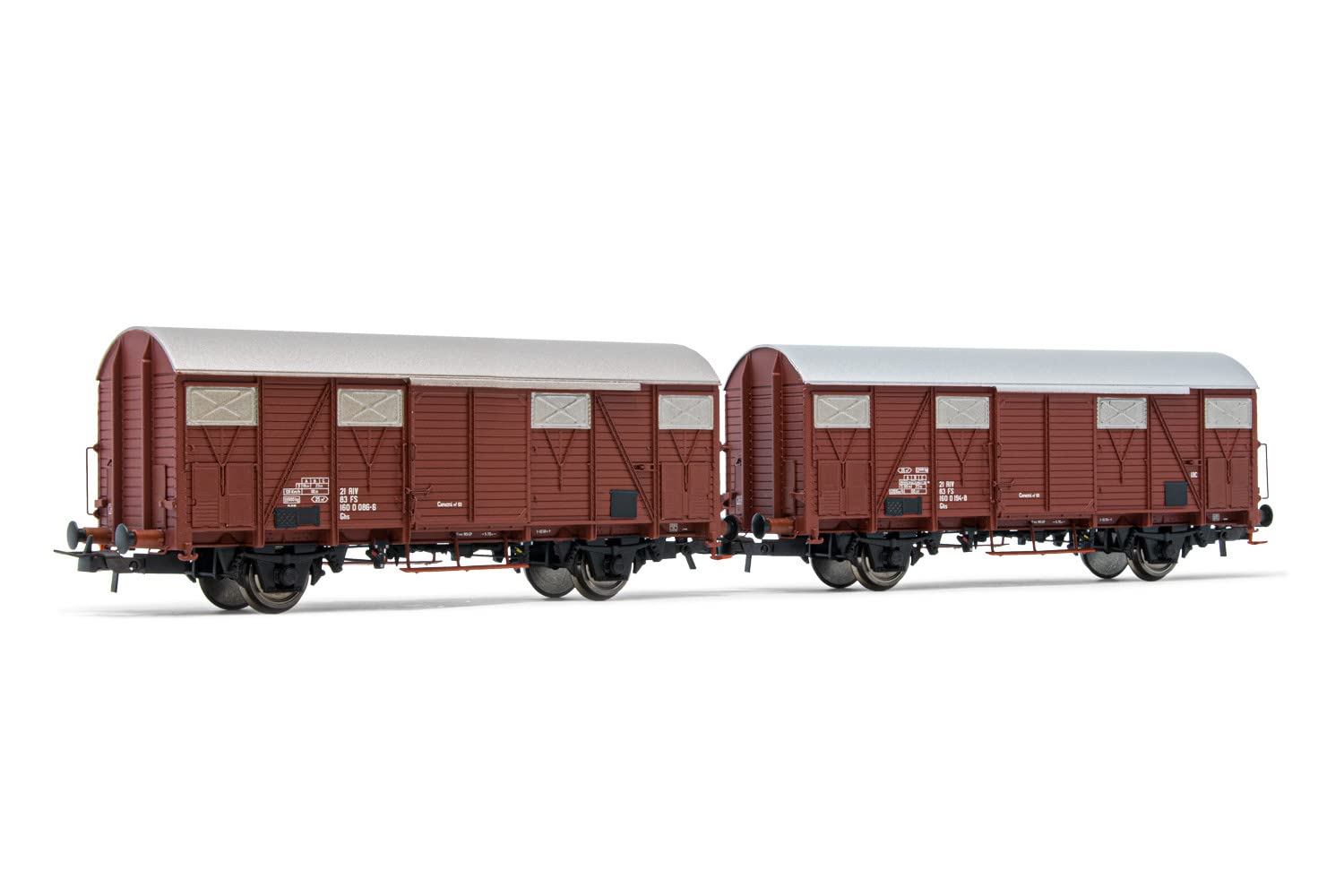 Rivarossi Railway - Rolling Stock HR6507 FS, 2-units pack Ghs closed wagons with low aerators, brown livery, ep. IV