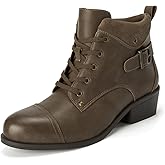 Athlefit Women's Short Ankle Boots Chunky Low Heel Round Toe Boots Comfortable Lace Up Booties with Side Zipper