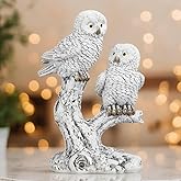 ICE ARMOR Hand Painted 7" H Owl Couple on Branch Figurine Statue Sculpture Ornament Decoration Home/Room Decor Ideas for Housewarming, Holidays and Birthdays Great Collectible Addition
