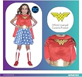 Amscan Wonder Woman Kids Costume DC Comics 6-8 Years Red Dress Cape Cuffs view 4