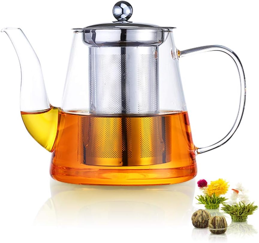 Glass Teapot 1000ml with Removable Infuser, Stovetop Safe Tea Maker Set