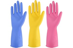 Rubber cleaning gloves yellow 3 or 6 Pairs for Household,Reuseable dishwashing gloves for Kitchen.