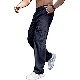Comdecevis Mens Casual Cargo Pants Baggy Straight Leg Sweatpants with Large Flap Pockets Hiking Sports Trousers