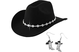 FSLLZCJY Cowboy Hats for Women with Boots Earrings - Western Cowgirl Hat Rhinestone Wide Brim Cow Girl Hat Rodeo Outfit for Women