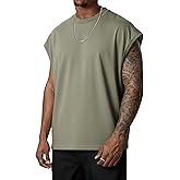 Men's Workout Sleeveless Tank Top Oversized Cut Off Muscle Gym T-Shirts Casual Crew Neck Sleeveless Tops