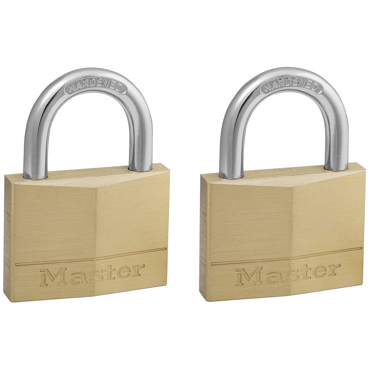 Master Lock 150EURT Pack of 2 Key Padlocks with Brass Body, Gold, 6,8 x 5 x 1,4 cm