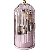 GAXmi Makeup Brush Holder with Lid Cosmetic Tools Organizer 360 Rotating Waterproof Dustproof Beauty Brushes Storage for Vanity, Pink-Purple