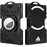 PEAKZOOC AirTag Wallet for Men – Slim Minimalist Metal Wallet with Carbon Fiber, RFID-Blocking Credit Card Holder, Front Pocket Wallet with Glass Luminous Tube & Hook Position Black