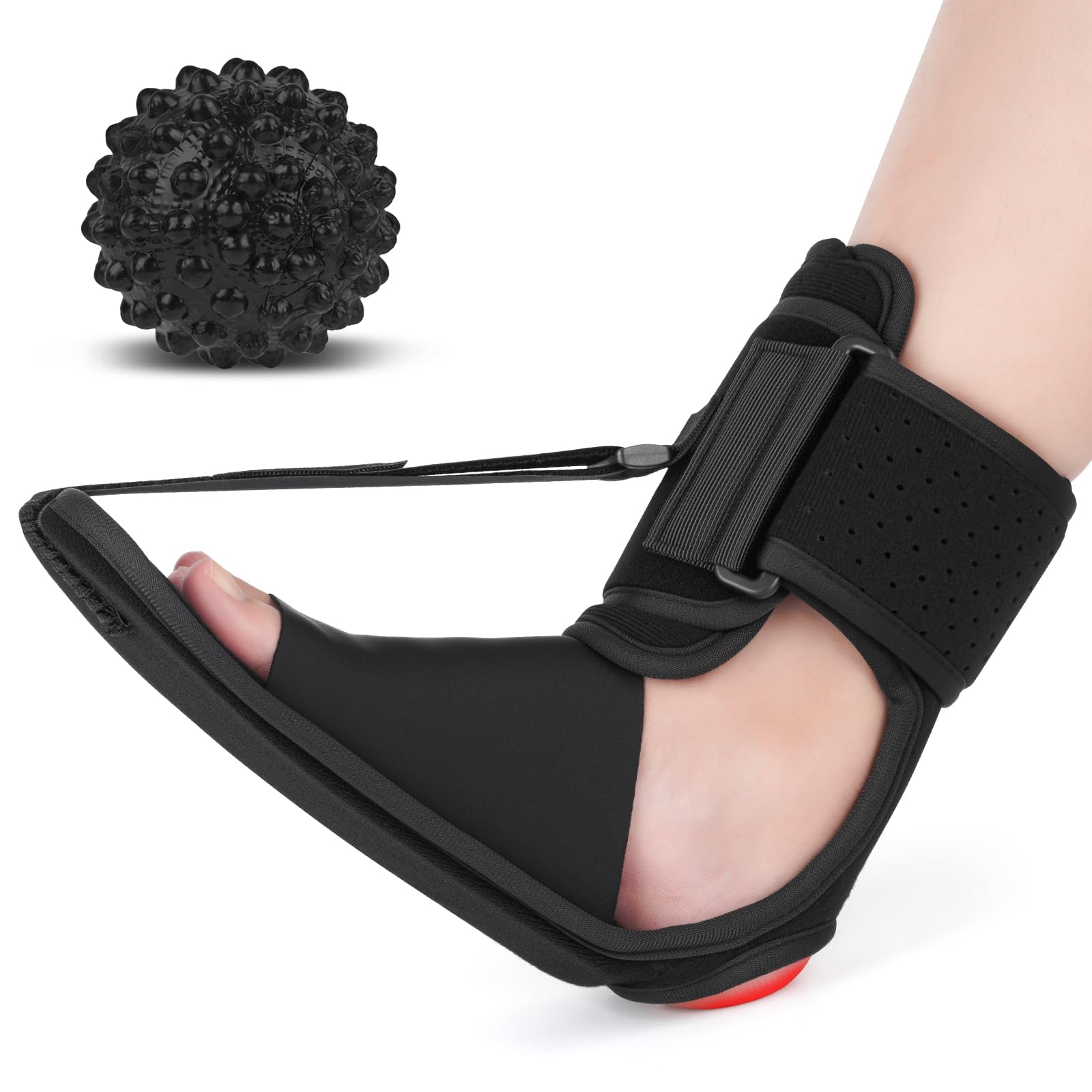 upgraded plantar fasciitis night splint with massage ball for foot pain relief causing by plantar fa
