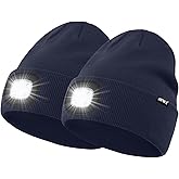 ATNKE 2Pcs LED Lighted Beanie Hat,USB Rechargeable 4 LED Running Headlamp Bright Cap with Light Gifts for Men and Women
