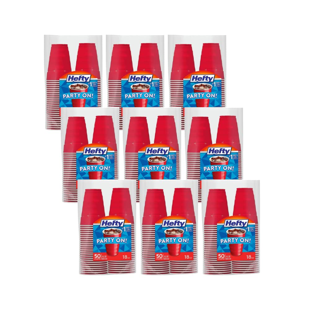 Photo 1 of Hefty Easy Grip Disposable Plastic Cold Cups, Red, 18 Ounce, 50 Count 