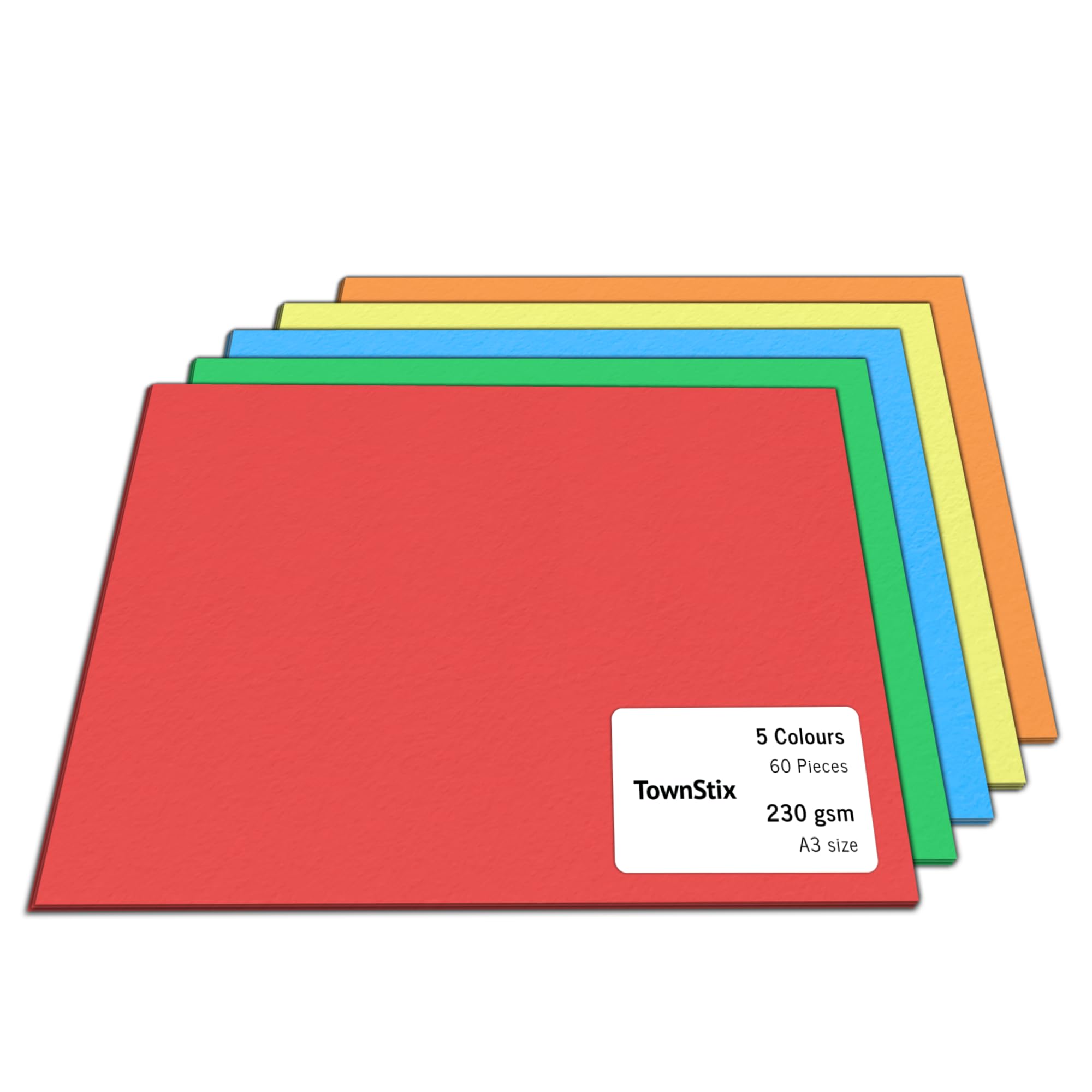 60 Pieces, 230gsm - A3 Coloured Card, Thick Cardstock Paper - 5 Colours