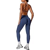 ABOCIW Womens Seamless Workout Sets Backless Sports Bra Scrunch Butt Lifting High Waist Leggings Matching Gym Set