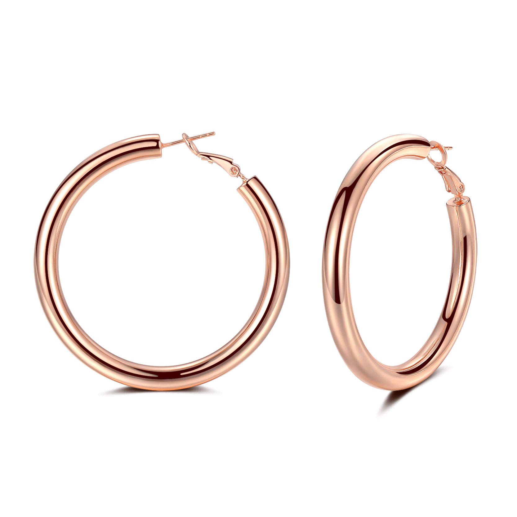 Silver Hoop Earrings for Women, 14k Rose Gold Plated Chunky Lightweight Hoop Earrings, 5mm Thick Hoops | Tube Loop Earrings Jewelry Gifts for Girls, 50mm