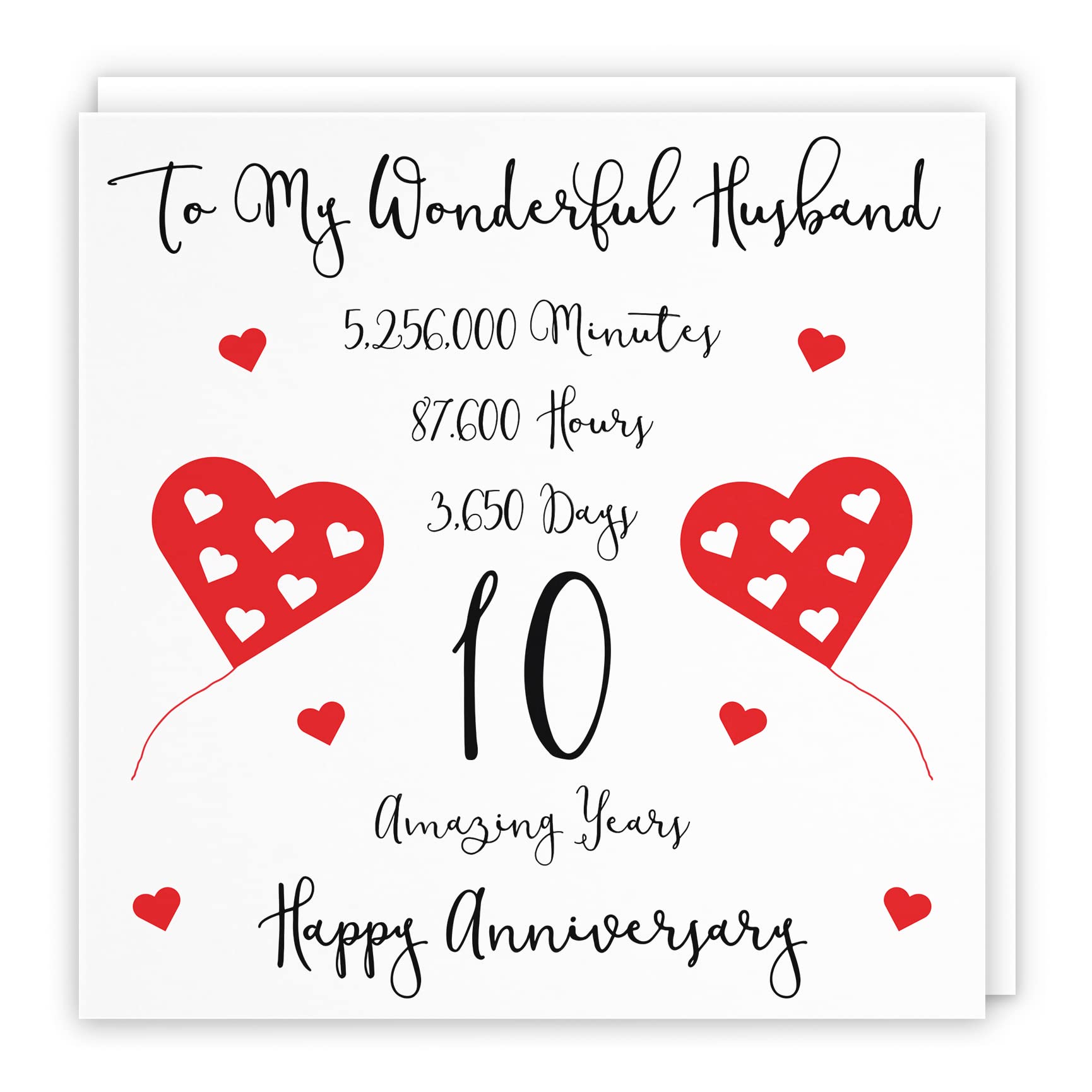 Hunts England - Husband 10th Wedding Anniversary Card - To My Wonderful Husband - 10 Amazing Years - Timeless Collection