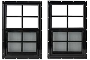 OUTDOOR HARDWARE SUPPLY 2 Pack Shed Window 12x18 Black Flush - Vertical Slider with Tempered Glass & Bug Screen