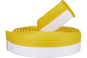 CREATCABIN Yellow White Jiu Jitsu Belt Polyester Martial Arts Belt Judo Jiu-Jitsu TKD Aikido Uniform Ranking Belt Long Soft Universal Fit Belts Taekwondo for Men Women Sports Training Equipment 9.2ft