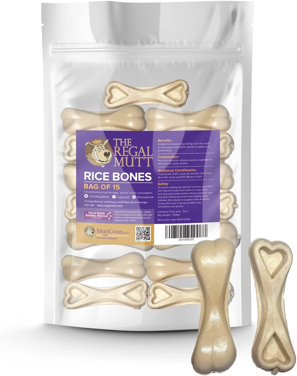 The Regal Mutt - Rice Bones for Dogs - Bag of 15 — image 1