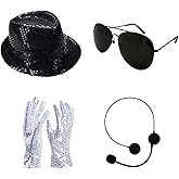TOMIGO 80s Mens Rocker Hat and Gloves Glasses for Pop Rockstar Halloween Costume Accessories