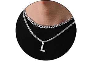 WEDDINEN Layered Initial Letter Pendant Necklace for Men Figaro Twist Rope Chain Necklace Jewelry Christmas Birthday Gift for Men Boys